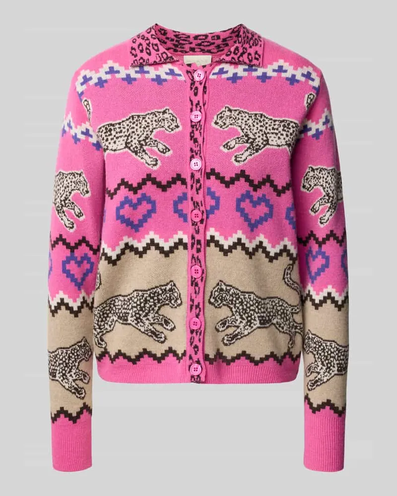 Milano Italy Strickjacke aus Woll-Mix im Allover-Look Pink
