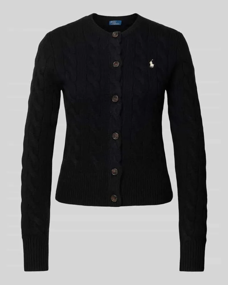 Ralph Lauren Strickjacke aus Leinen-Kaschmir-Mix mit Zopfmuster Black