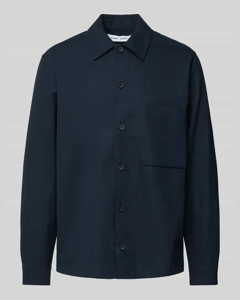 Samsøe & Samsøe Regular Fit Hemdjacke aus Baumwoll-Leinen-Mix Modell 'SADAMON Dunkelblau