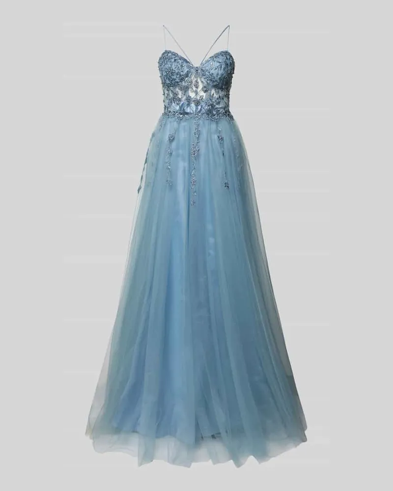 Unique Abendkleid mit Spitzenbesatz Hellblau