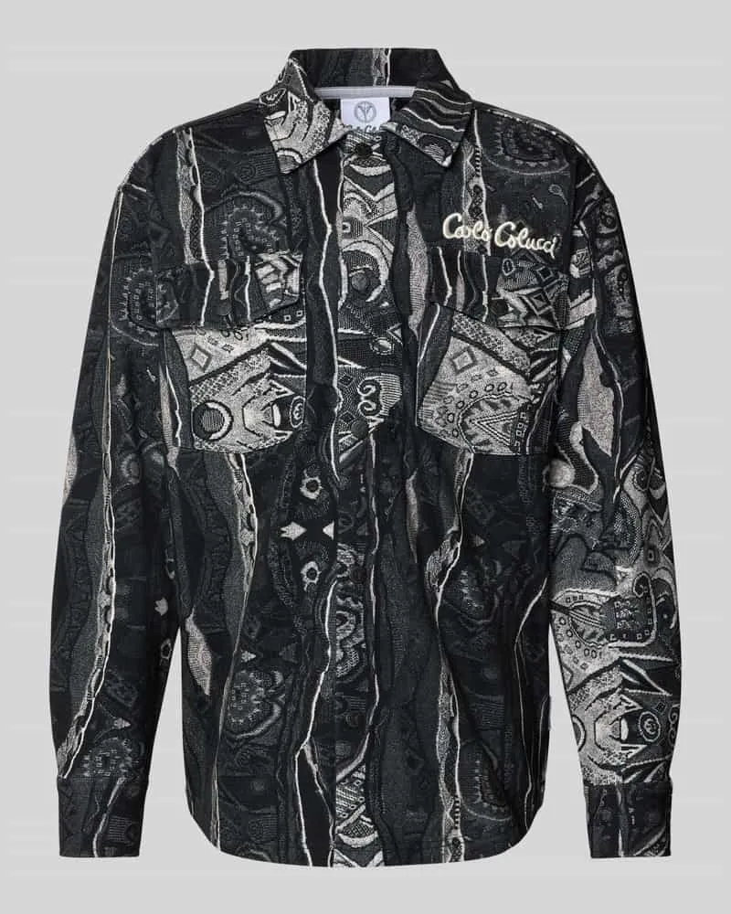 Carlo Colucci Loose Fit Hemdjacke mit Label-Stitching Black
