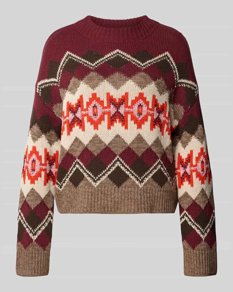Oui  Pullover mit Jacquard-Strickoptik Bordeaux
