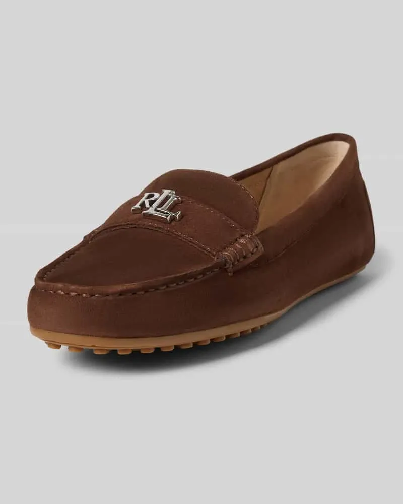 Ralph Lauren Lederslipper mit Label-Applikation Modell 'BARNSBURY Mittelbraun