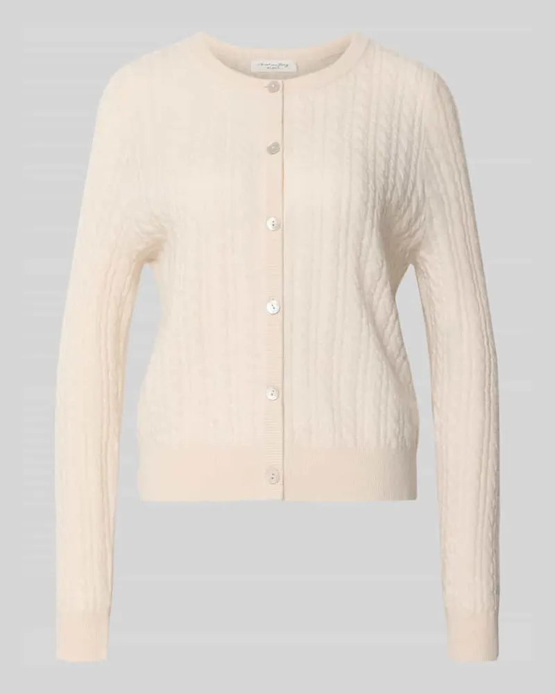 Christian Berg Regular Fit Strickjacke aus reinem Kaschmir mit Zopfmuster Offwhite
