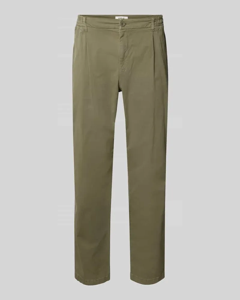Replay Tapered Fit Chino mit Bundfalten Modell 'ADHANN Oliv