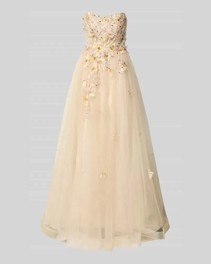 Unique Abendkleid mit floralem Stitching Hellgelb