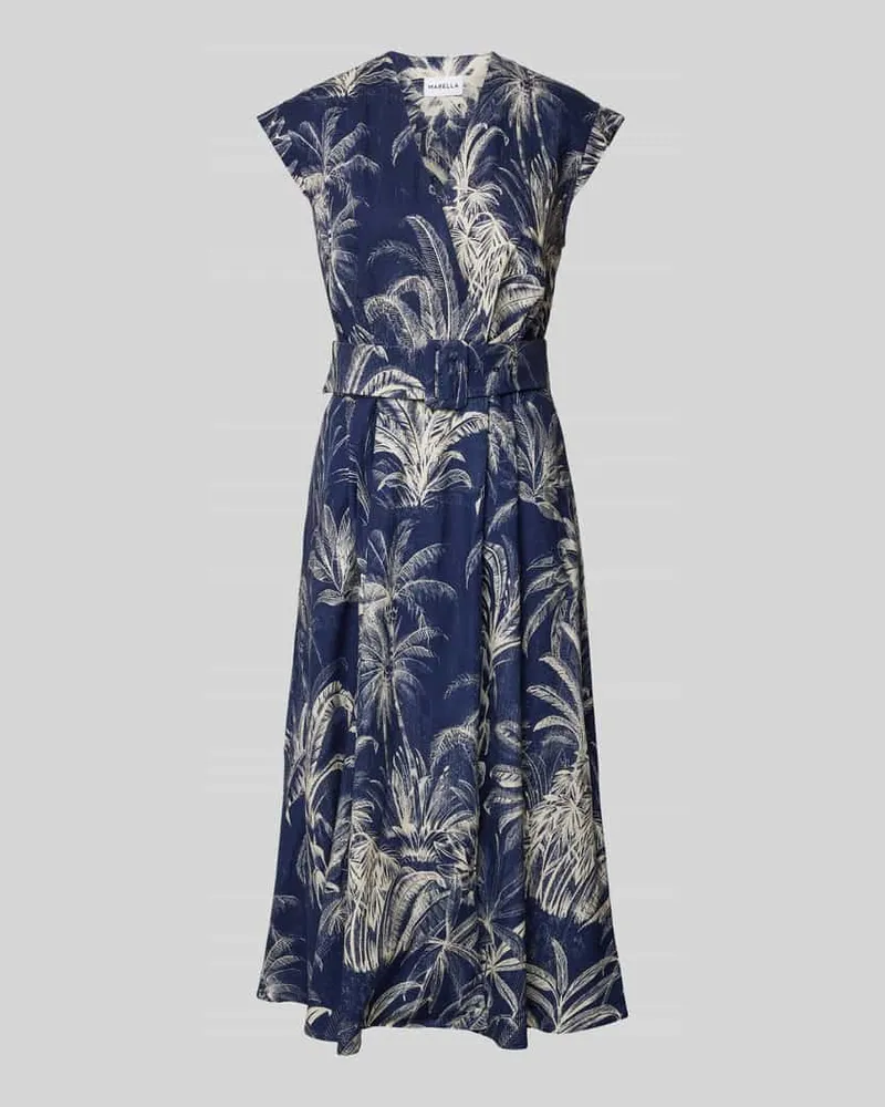 MARELLA Tailliertes Midikleid aus Leinen-Viskose-Mix Modell 'ALINE Marine