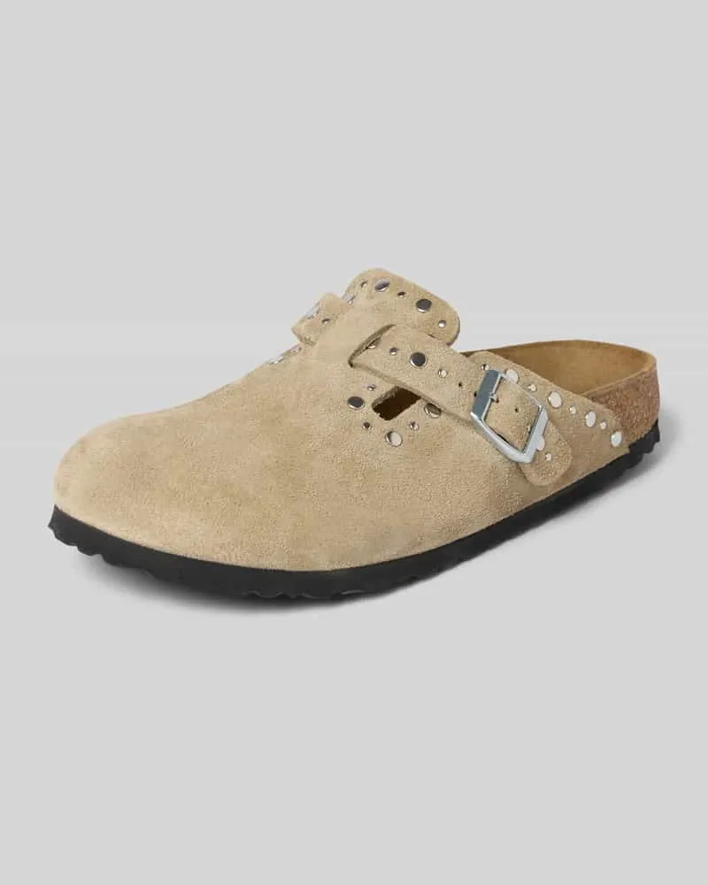 Birkenstock Hausschuhe aus echtem Veloursleder Modell 'Boston Rivet Taupe