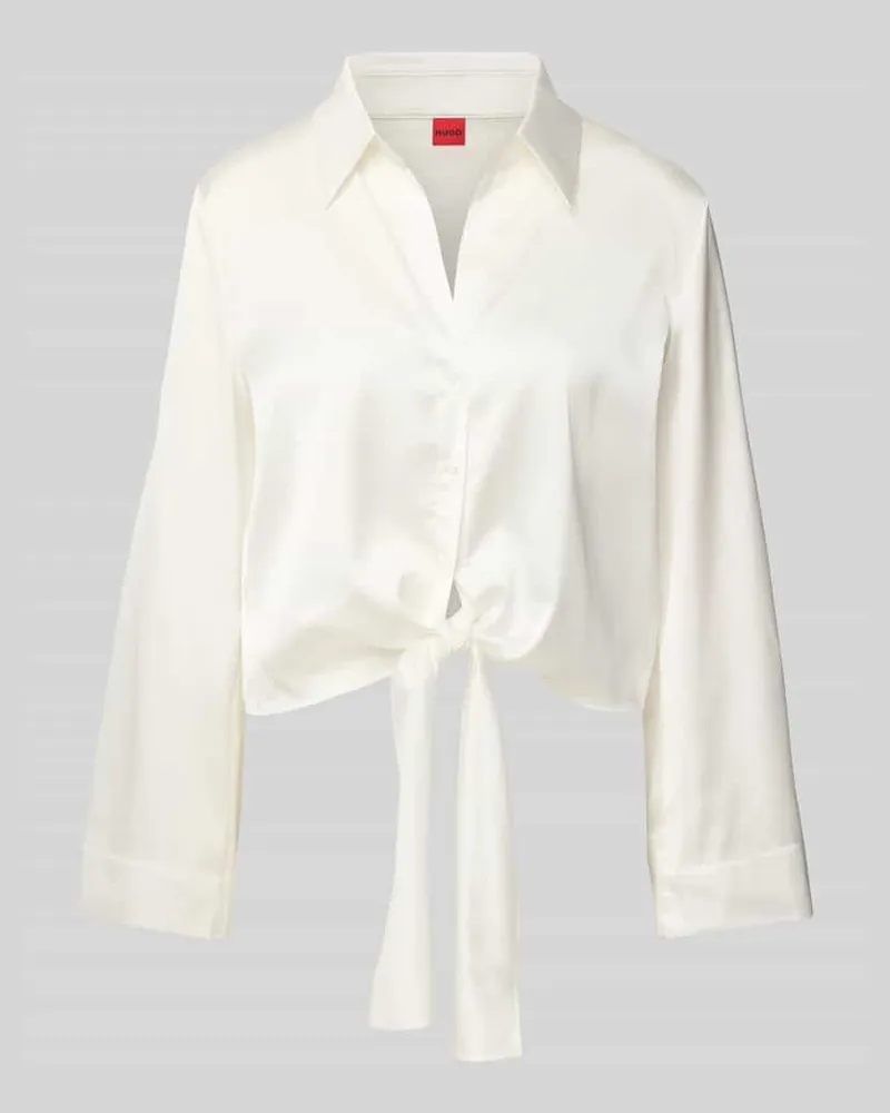 HUGO BOSS Regular Fit Bluse mit Knotendetail Modell 'Errika Weiss