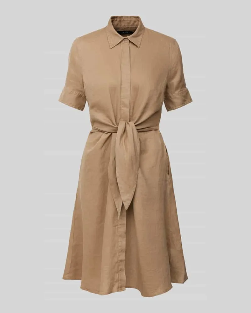 Ralph Lauren Knielanges Leinenkleid mit Bindegürtel Modell 'WAKANA Camel
