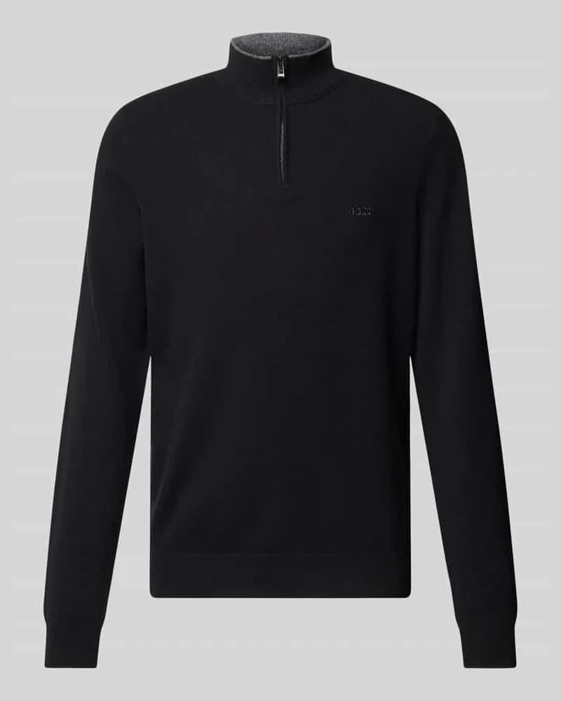 HUGO BOSS Strickpullover mit Stehkragen Modell 'Emarlo Black