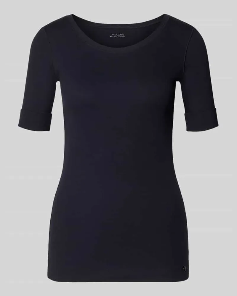 Marc Cain T-Shirt mit Ärmelaufschlag und Rundhalsausschnitt Marine