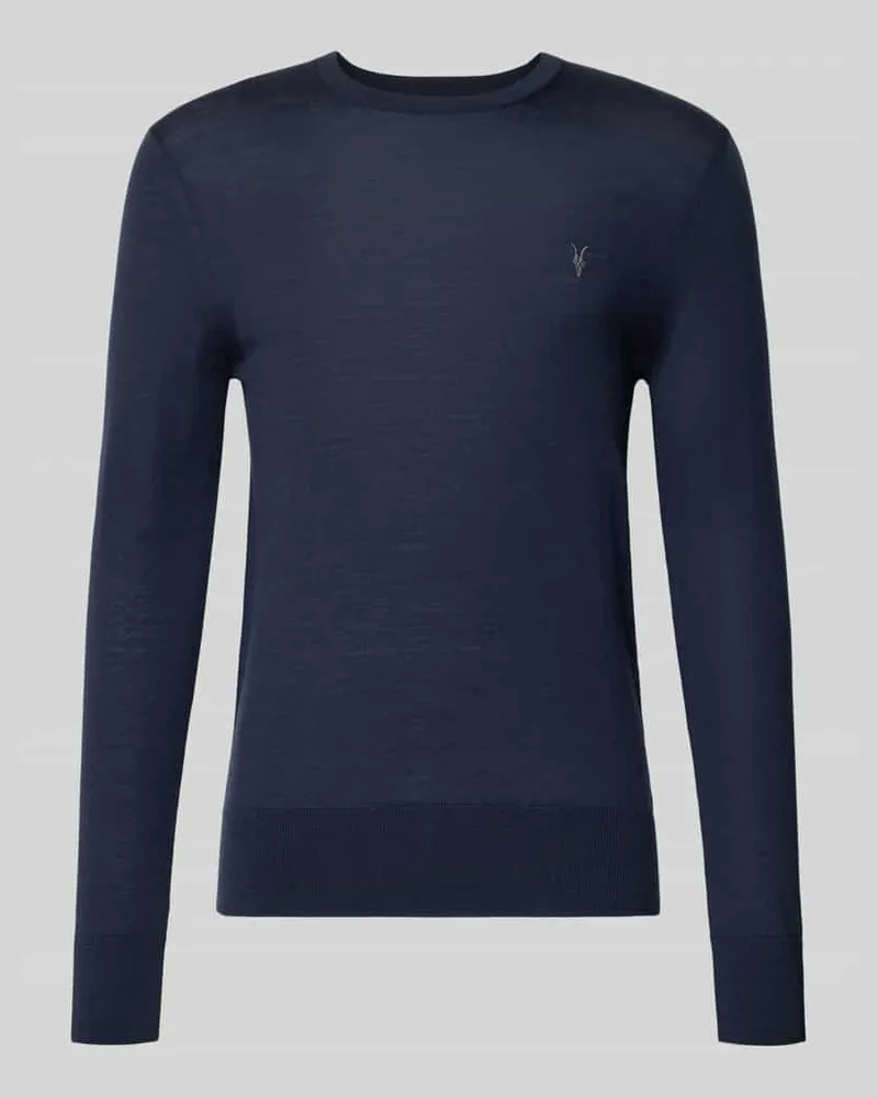 AllSaints Slim Fit Strickpullover aus reiner Wolle mit Label-Stitching Marine