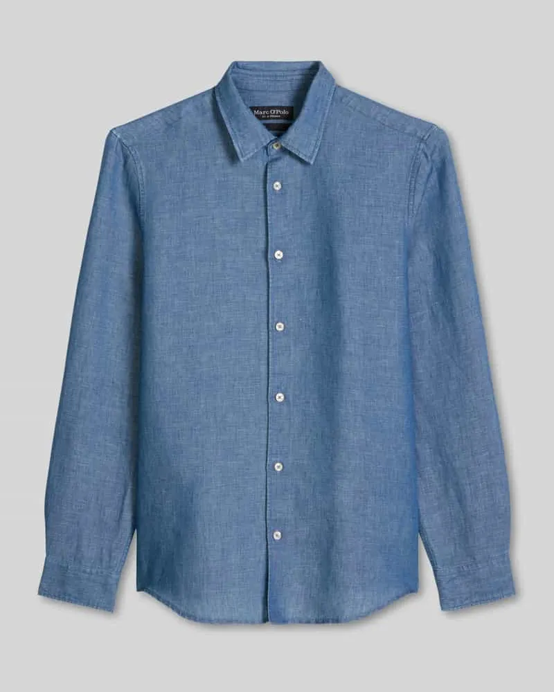 Marc O'Polo Regular Fit Freizeithemd aus Baumwolle-Leinen-Mix Blau