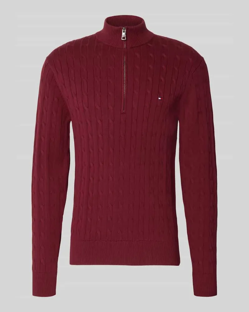 Tommy Hilfiger Regular Fit Troyer aus reiner Baumwolle mit Logo-Stitching Bordeaux
