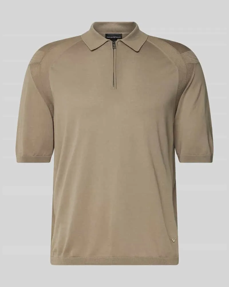 Emporio Armani Slim Fit Poloshirt mit Reißverschluss und Seiden-Anteil Taupe