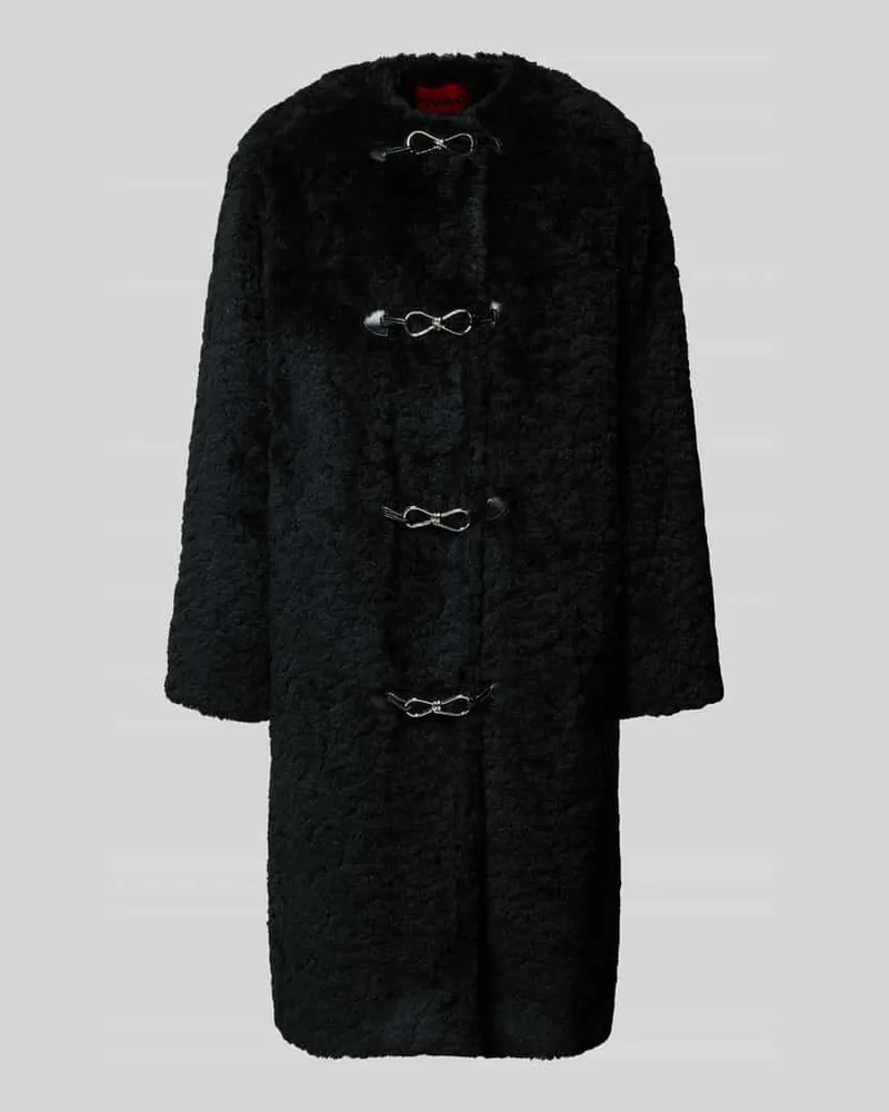 HUGO BOSS Regular Fit Teddy-Mantel mit Klickverschluss Modell 'MELJA Black