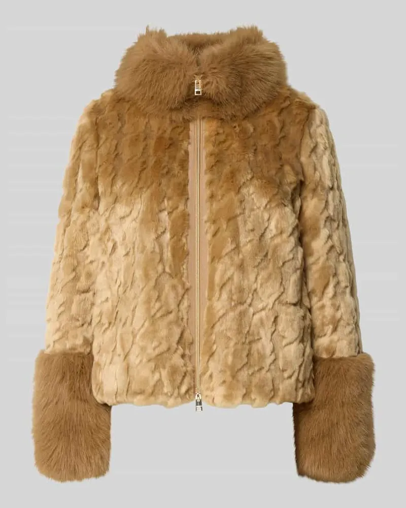 Marc Cain Regular Fit Webpelzjacke mit Zweiwege-Reißverschluss Modell 'COLLECTIONS D Camel