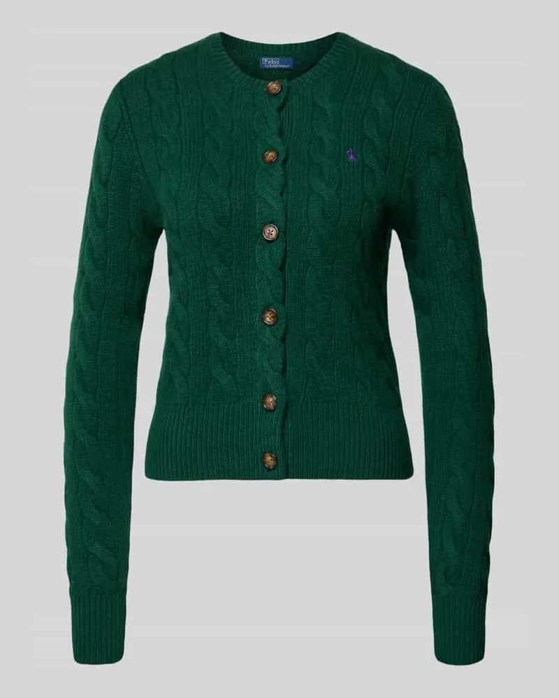 Ralph Lauren Strickjacke aus Leinen-Kaschmir-Mix mit Zopfmuster Dunkelgruen