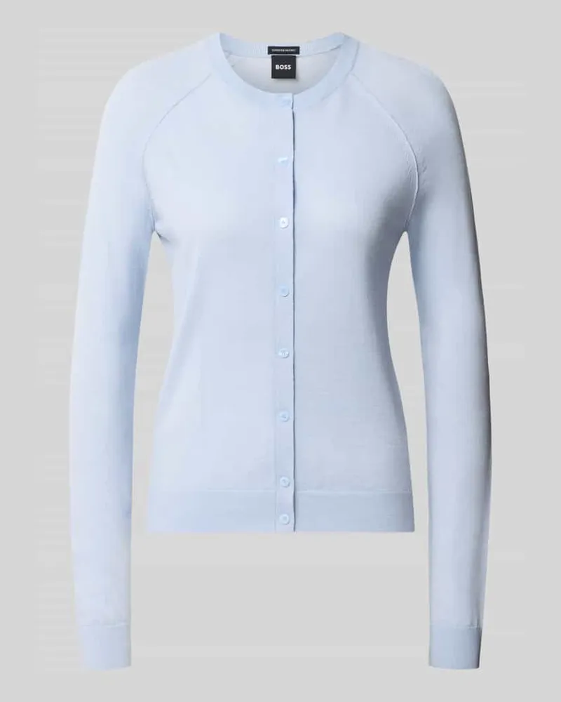HUGO BOSS Slim Fit Strickjacke aus reiner Schurwolle Modell 'Fonami Hellblau