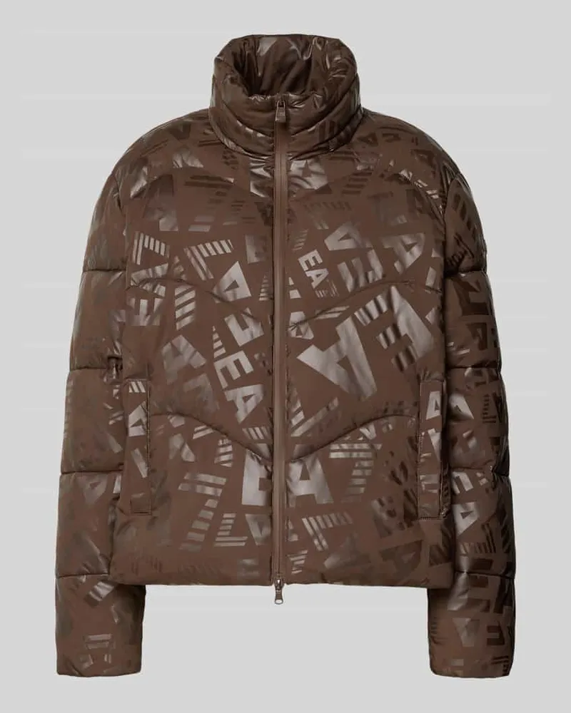 EA7 Steppjacke mit Logo-Muster und Stehkragen Dunkelbraun