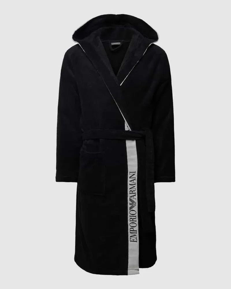 Emporio Armani Bademantel mit Label-Print Black