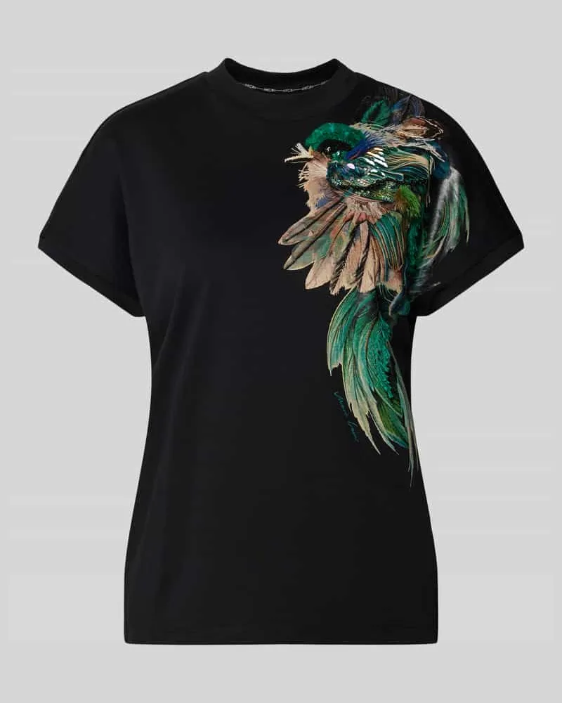 Marc Cain T-Shirt mit geripptem Rundhalsausschnitt Black