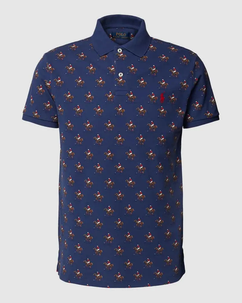 Ralph Lauren Slim Fit Poloshirt mit Allover-Muster Marine