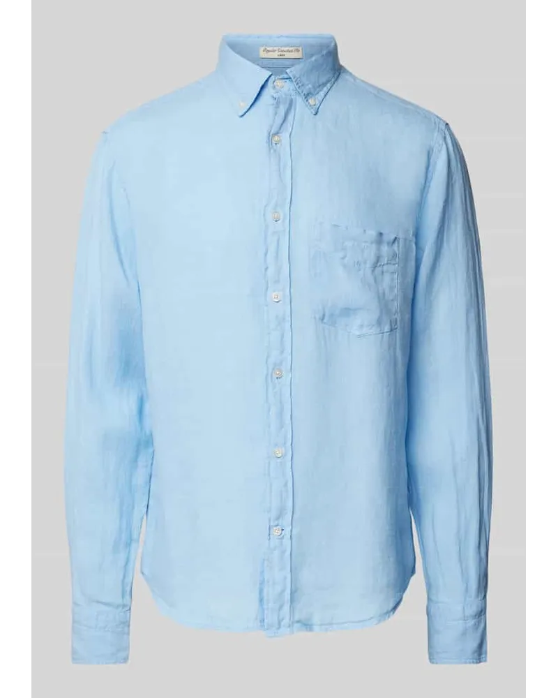 Gant Regular Fit Freizeithemd aus Leinen mit Brusttasche Hellblau