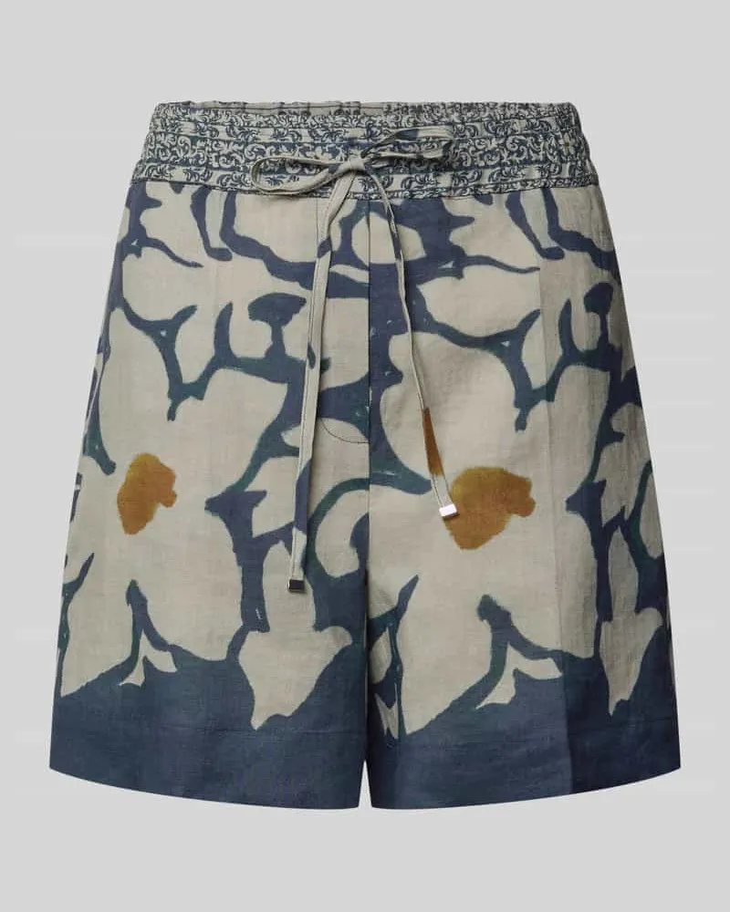 Luisa Cerano Shorts aus Ramie im Allover-Look Dunkelblau