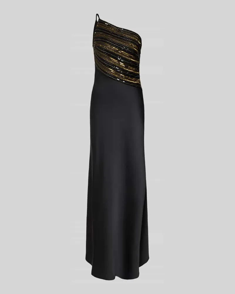 Ralph Lauren Abendkleid mit Perlen und Pailletten im One-Shoulder-Look Black