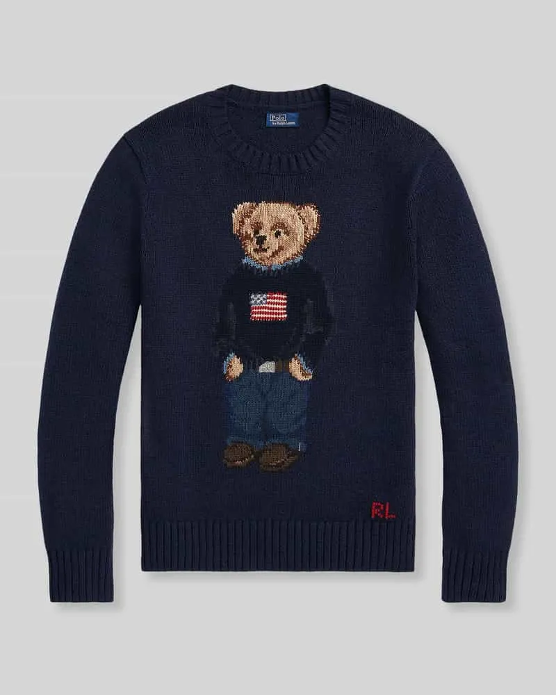 Ralph Lauren Regular Fit Pullover aus Baumwoll-Leinen-Mix mit Polo-Bear-Stitching Marine