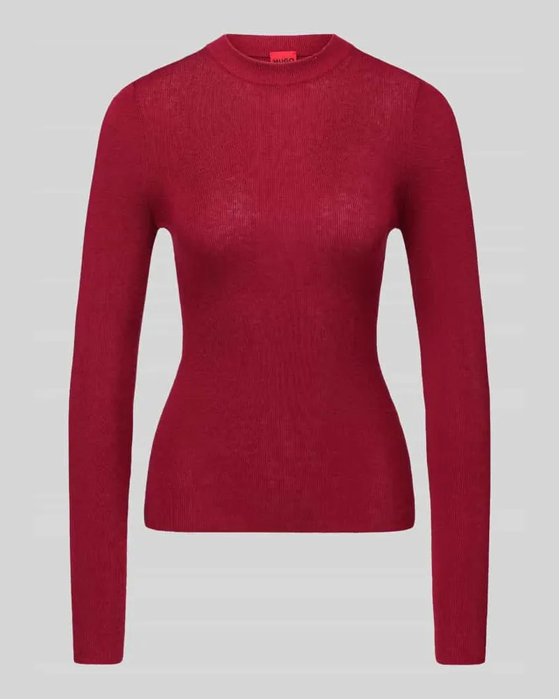 HUGO BOSS Slim Fit Pullover aus Woll-Mix mit Lyocell-Kaschmir-Anteil Modell 'Sallya Dunkelrot