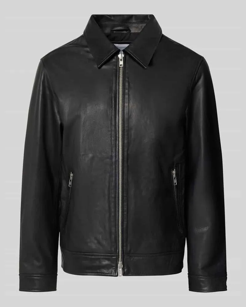 Jack & Jones Lederjacke mit Kentkragen Modell 'CASABLANCA Black