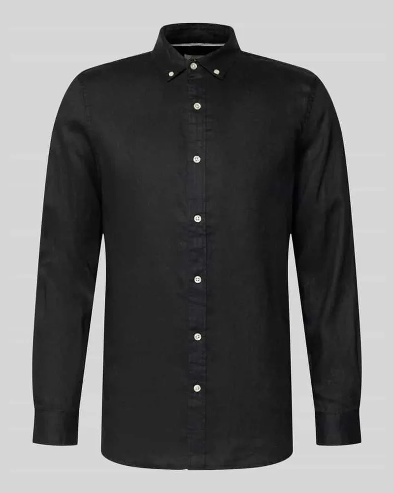 Scotch&Soda Regular Fit Leinenhemd mit Button-Down-Kragen Black