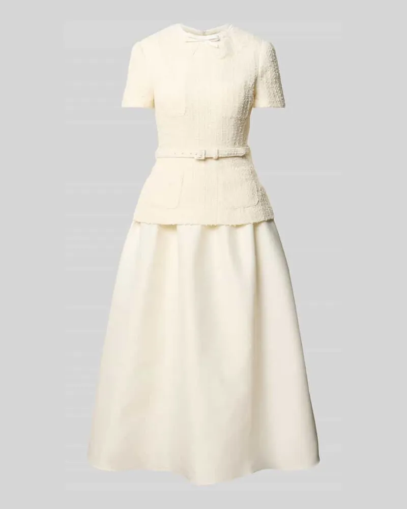Self-Portrait Midikleid mit Spitzenkragen Beige