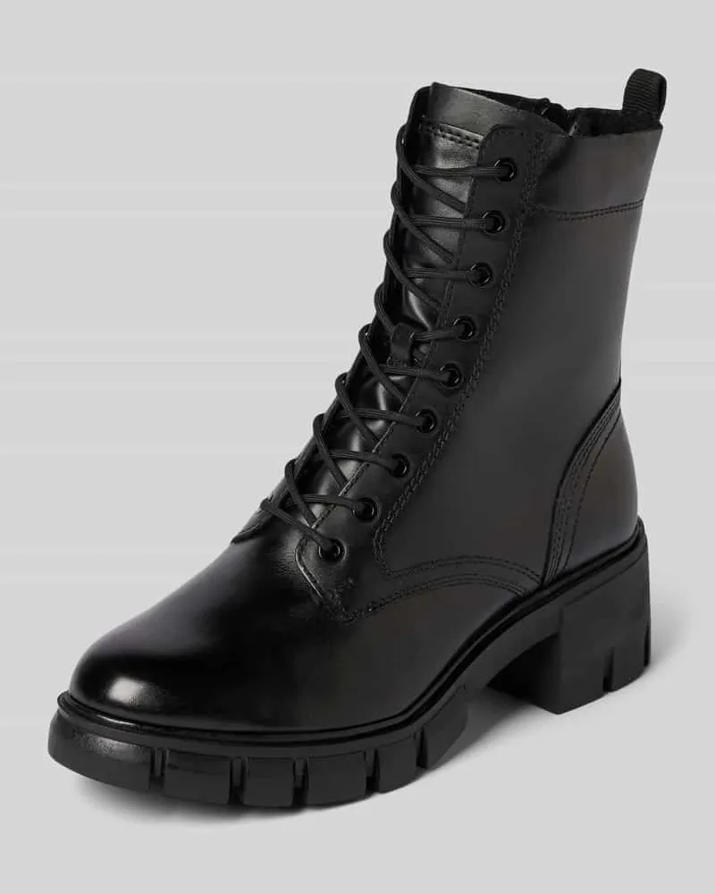 Tamaris Schnürstiefel aus Rindsleder-Mix Black
