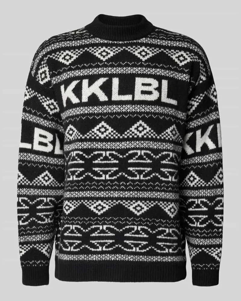 Karo Kauer Jacquard-Strickpullover mit Rundhalsausschnitt Black