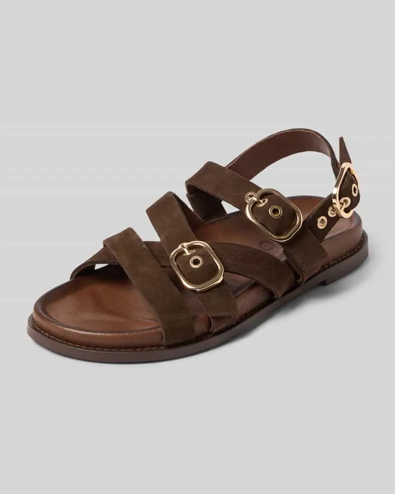 Inuovo Sandalen aus echtem Leder mit offener Ferse Dunkelbraun