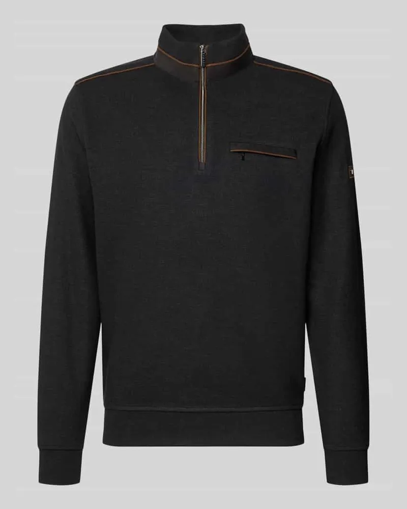 Bugatti Sweatshirt mit Stehkragen und Reißverschluss Anthrazit
