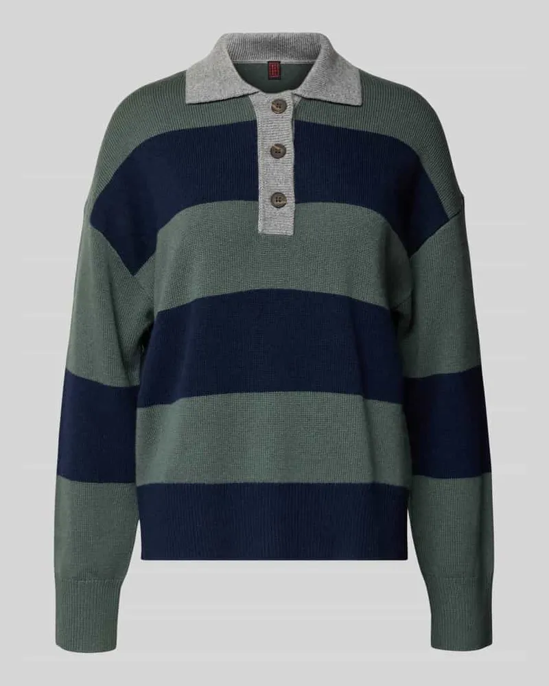 Stefanel Strickpullover mit Polokragen aus Lanawolle-Kaschmir-Mix Dunkelblau