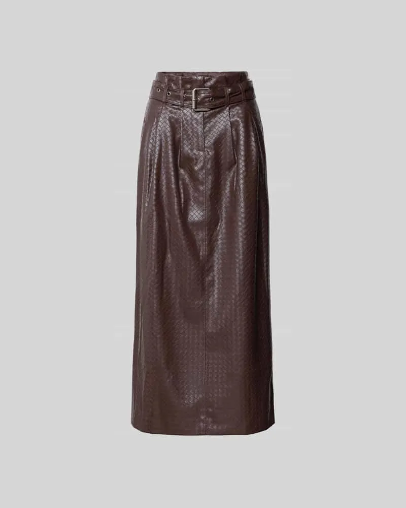 ROTATE Birger Christensen Knielanger Rock mit Eingrifftaschen Mittelbraun