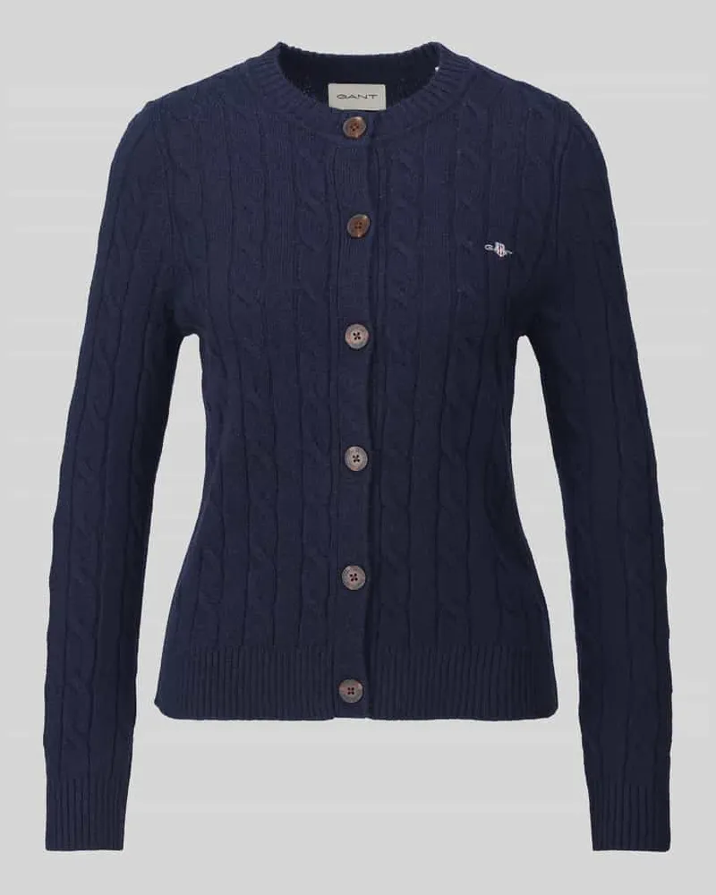 Gant Strickjacke aus Wolle mit Logo-Detail Dunkelblau