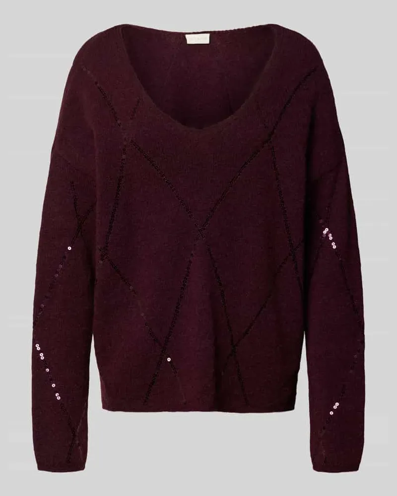 Milano Italy Strickpullover mit Paillettenbesatz Bordeaux