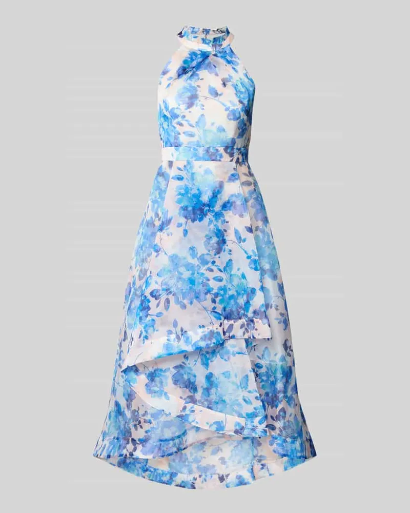 Adrianna Papell Cocktailkleid mit Stehkragen und Taillenband Hellblau
