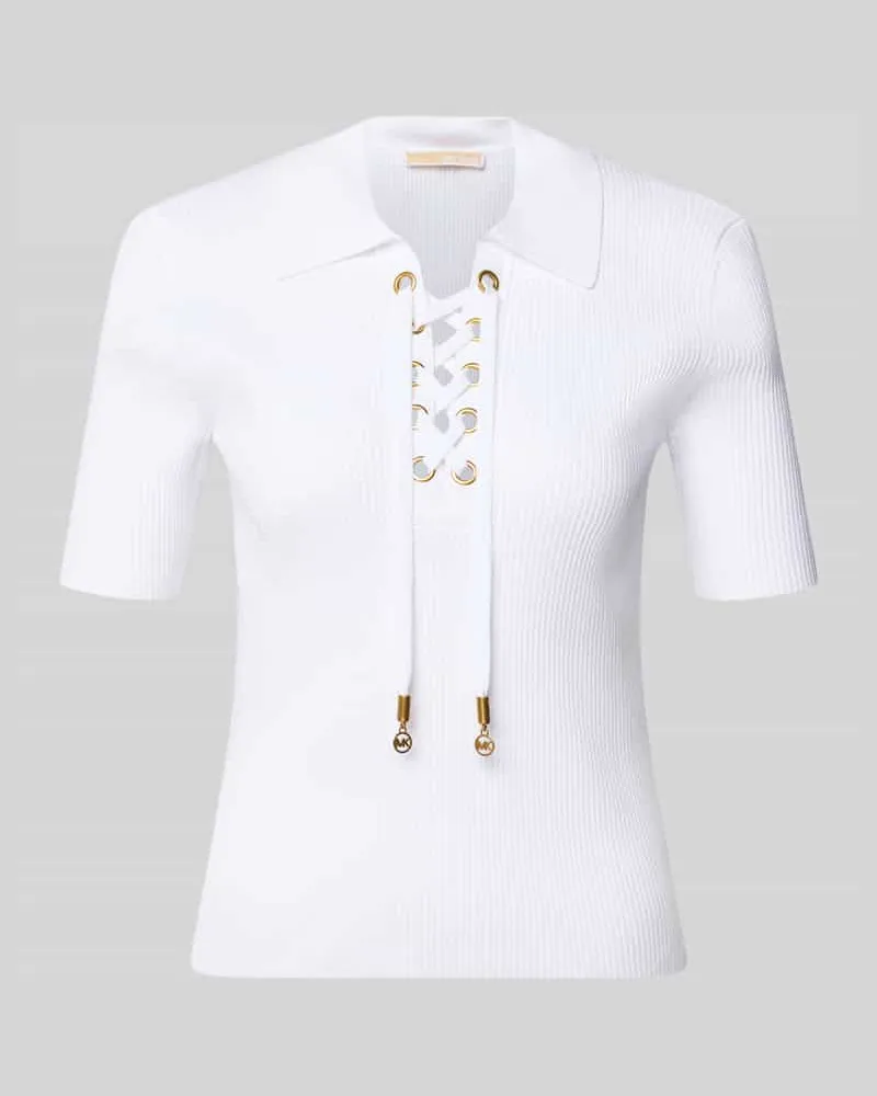 Michael Kors Strickshirt mit Schnürung und Umlegekragen Weiss