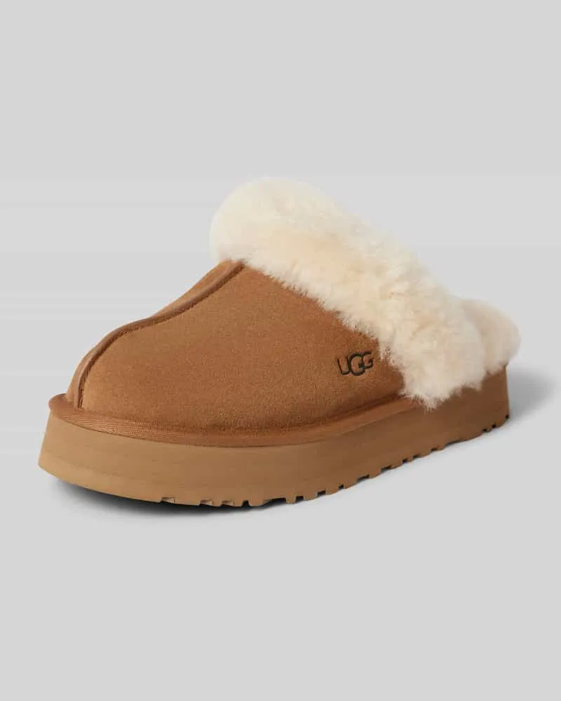 UGG Lederslides mit Label-Stitching Modell 'DISQUETTE Camel
