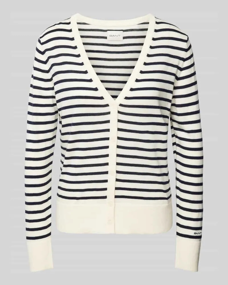 Gant Strickjacke mit Streifenmuster Modell 'FINE Offwhite