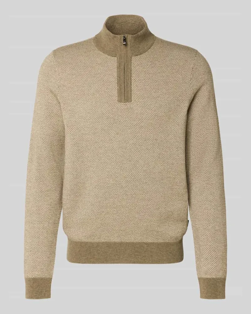HUGO BOSS Regular Fit Troyer aus Schurwoll-Baumwoll-Mix Modell 'HETTORE Schlamm