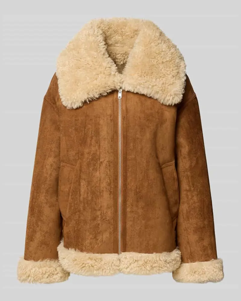 Mango Jacke mit Futter aus Teddyfell Modell 'ADRIANA Camel